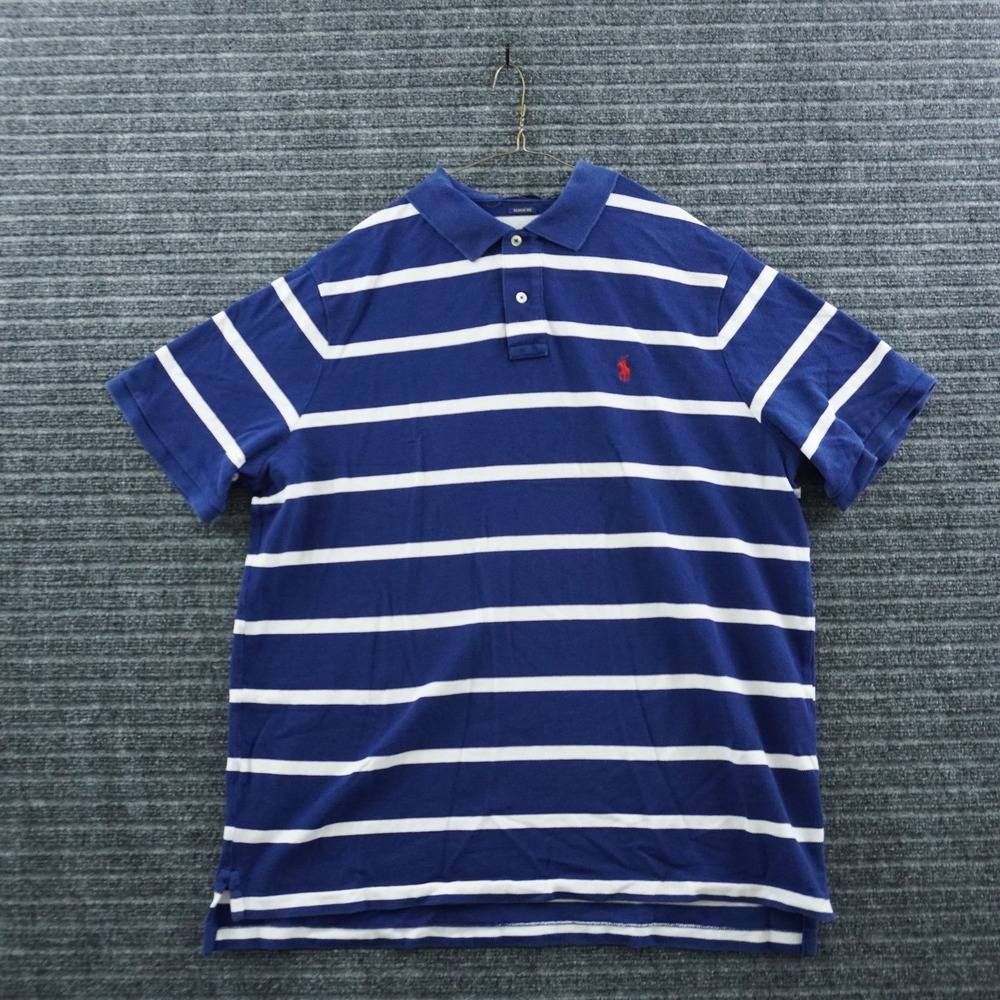 Polo Ralph Lauren Polo Shirt Mens XL Blue White Striped Classic Fit Cotton Logo‎